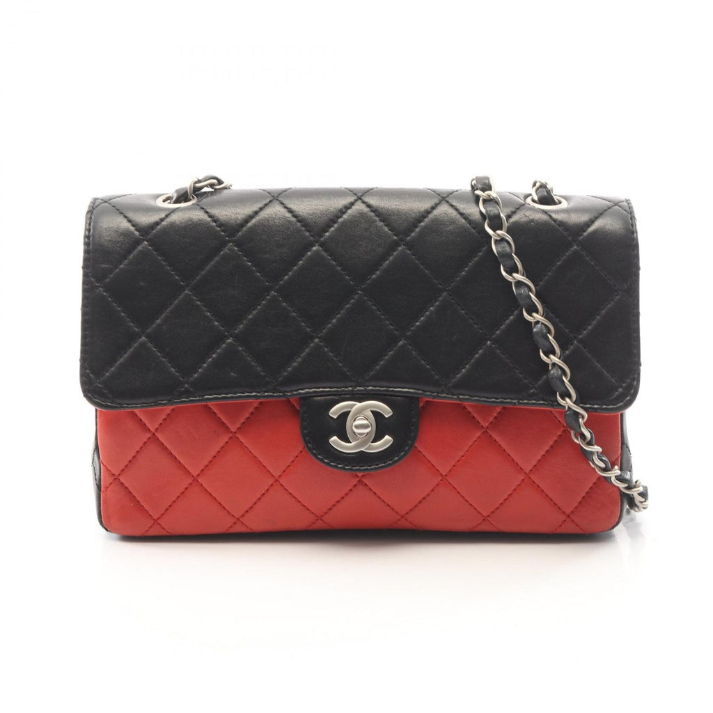Chanel Shoulder Bag Quilted Single Flap Bicolor Black Red Lambskin Chain