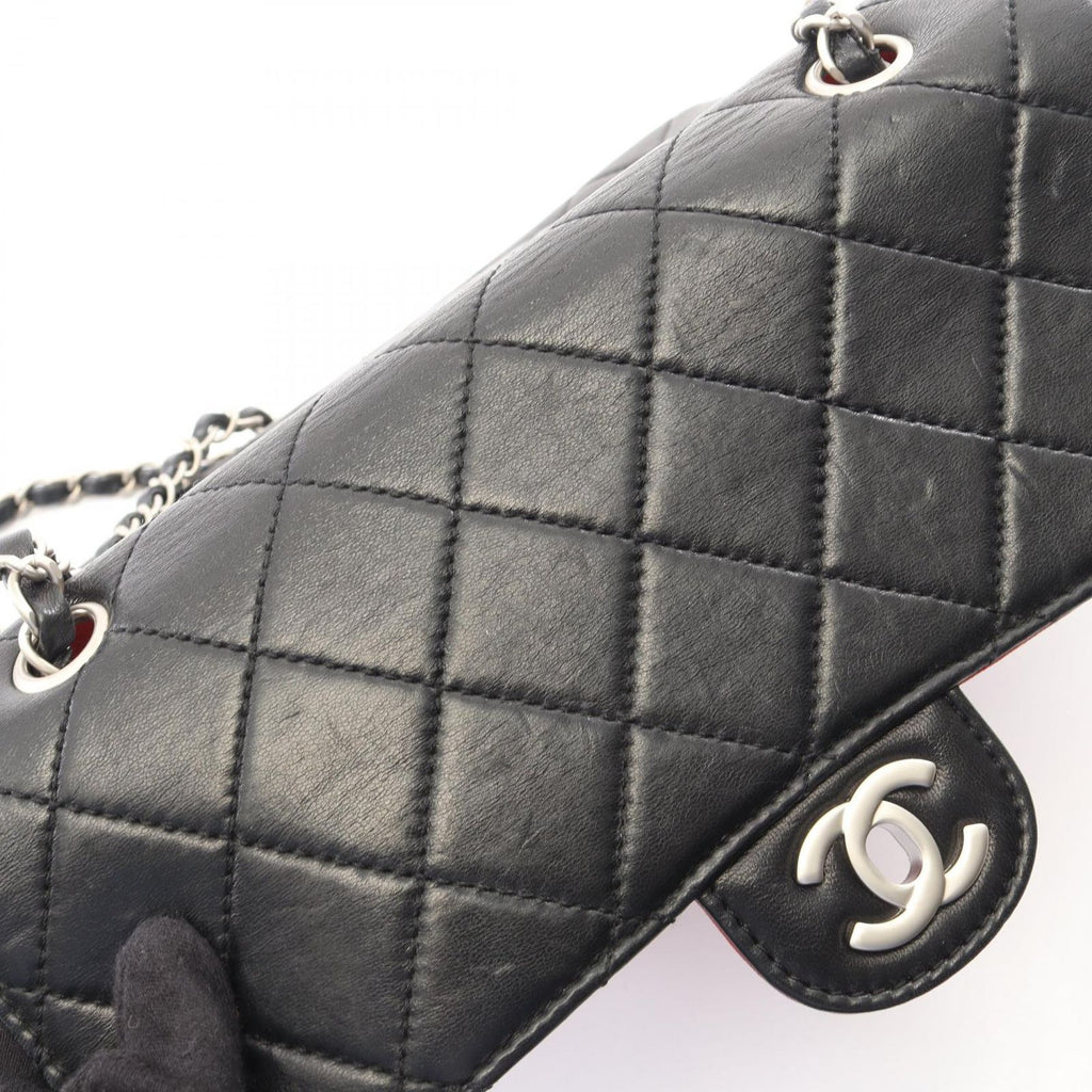 Chanel Shoulder Bag Quilted Single Flap Bicolor Black Red Lambskin Chain