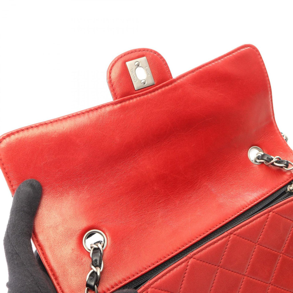 Chanel Shoulder Bag Quilted Single Flap Bicolor Black Red Lambskin Chain