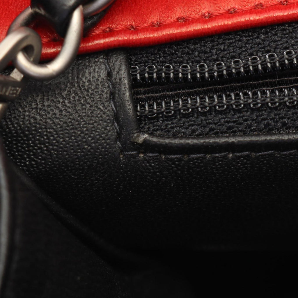 Chanel Shoulder Bag Quilted Single Flap Bicolor Black Red Lambskin Chain
