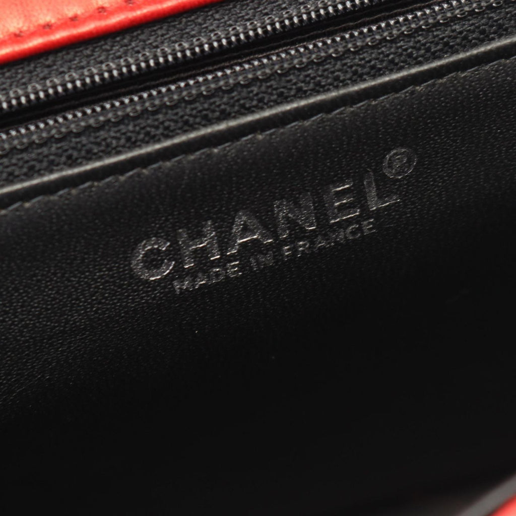 Chanel Shoulder Bag Quilted Single Flap Bicolor Black Red Lambskin Chain