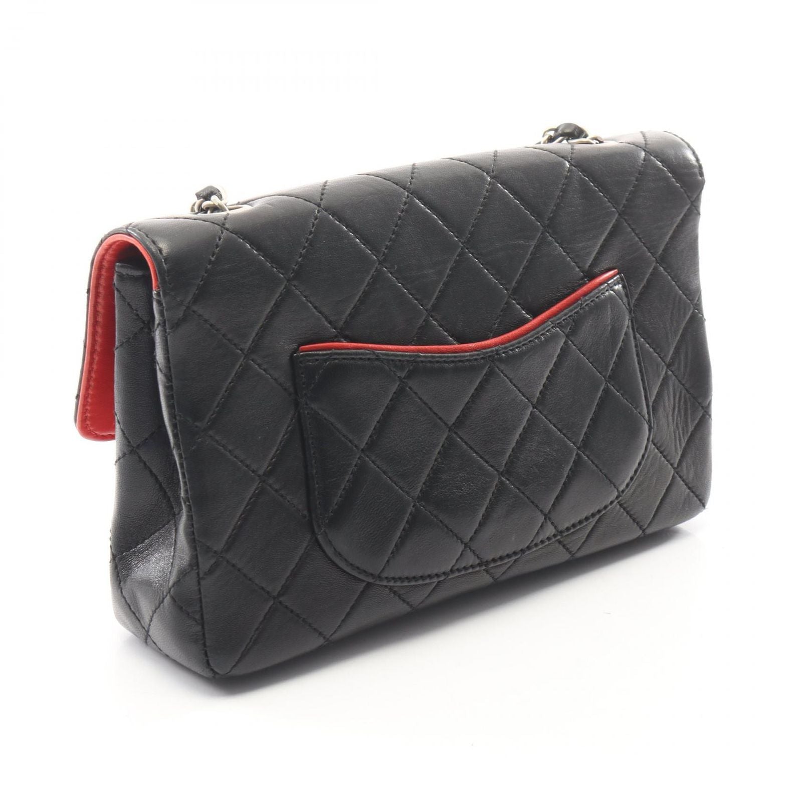 Chanel Shoulder Bag Quilted Single Flap Bicolor Black Red Lambskin Chain