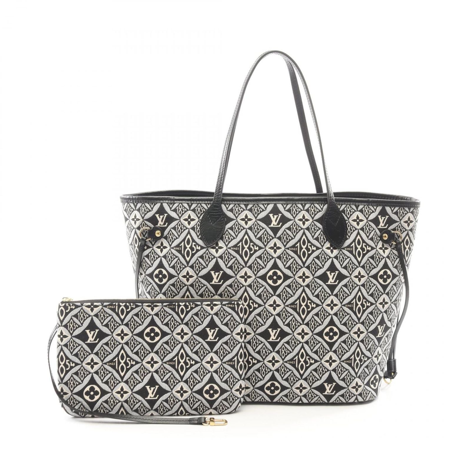 Louis Vuitton Tote Bag Neverfull MM Monogram Jacquard Noir Canvas Leather