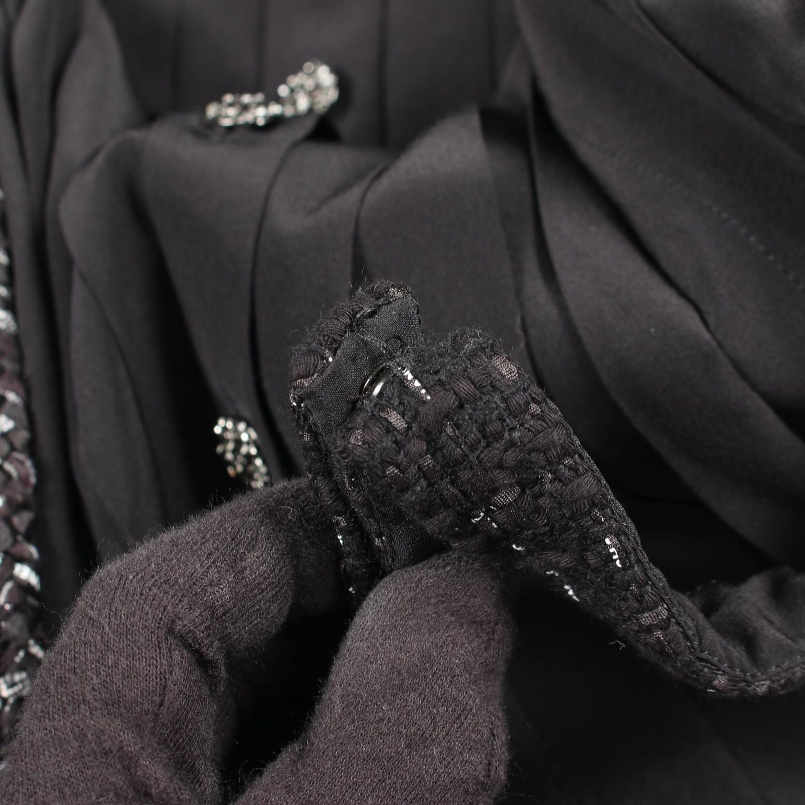 Chanel Dress Bijou Button Tweed Switch Pleated Cotton — view 7