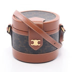 Celine Shoulder Bag Tumble Small Triomphe Black Brown Canvas Leather