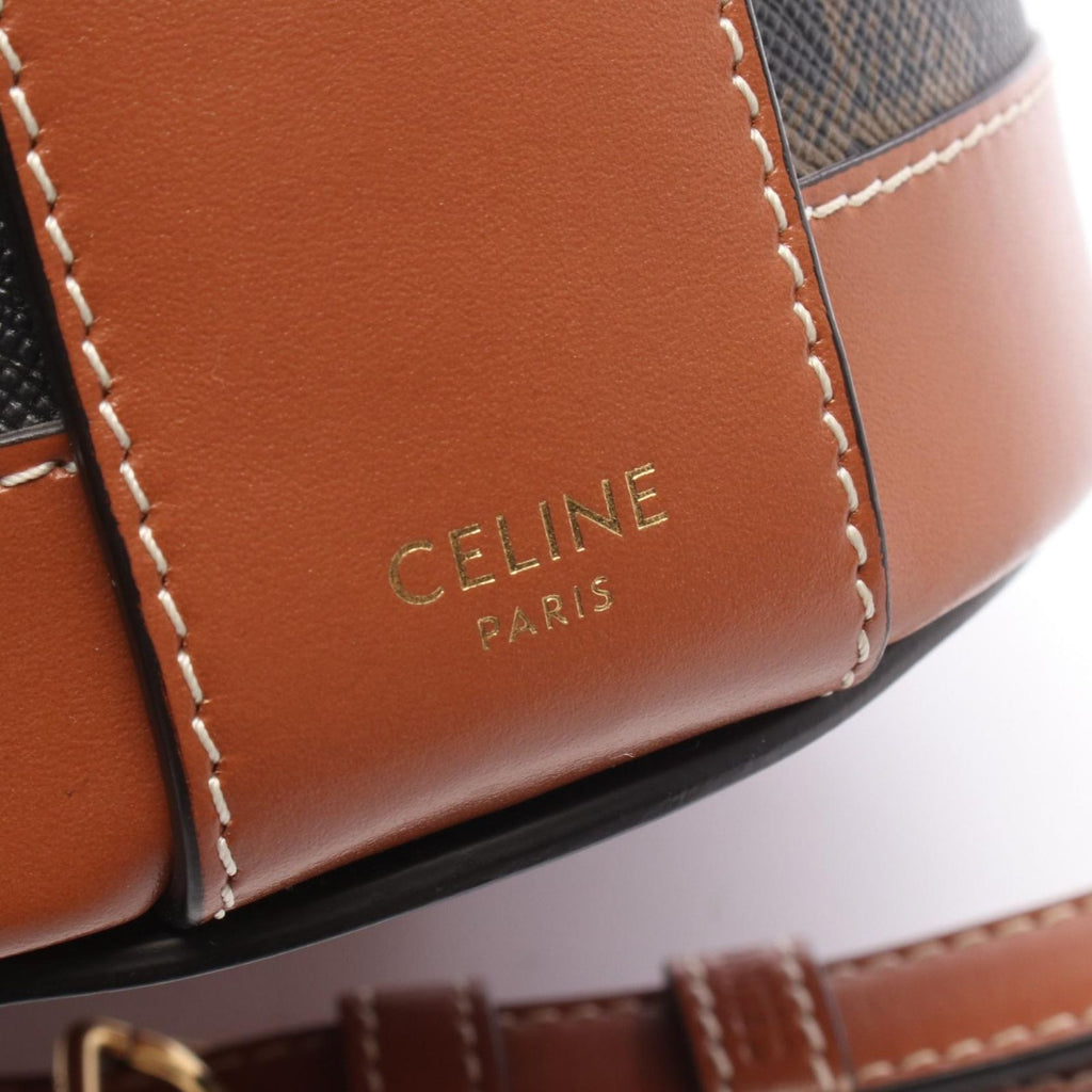 Celine Shoulder Bag Tumble Small Triomphe Black Brown Canvas Leather