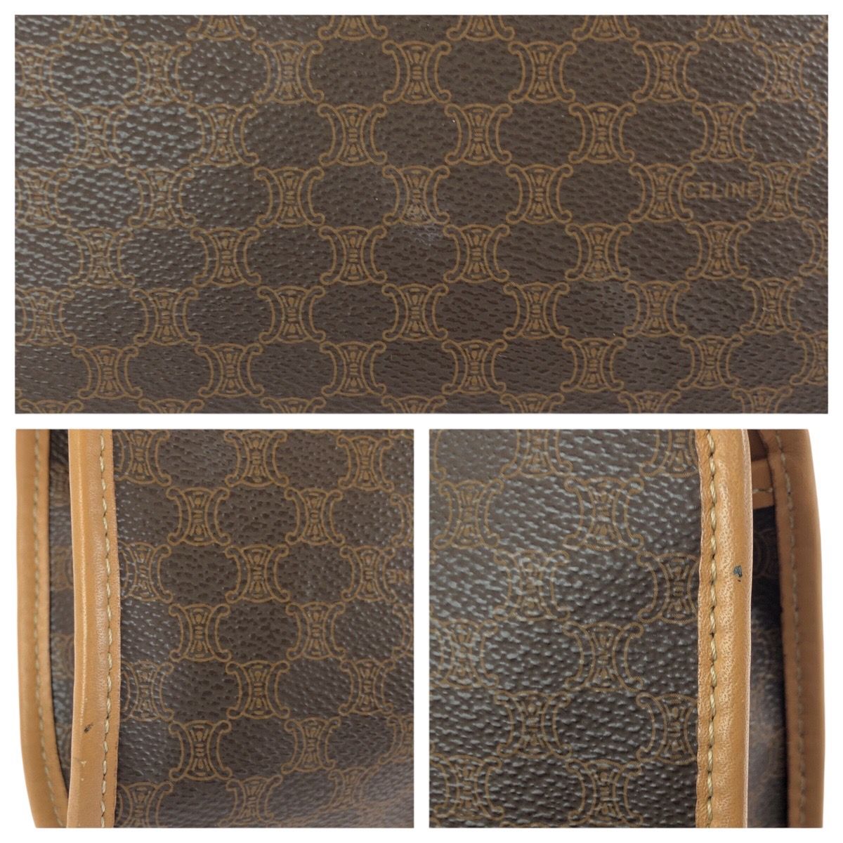 Celine Vintage Macadam Brown Gold Leather Clutch Bag