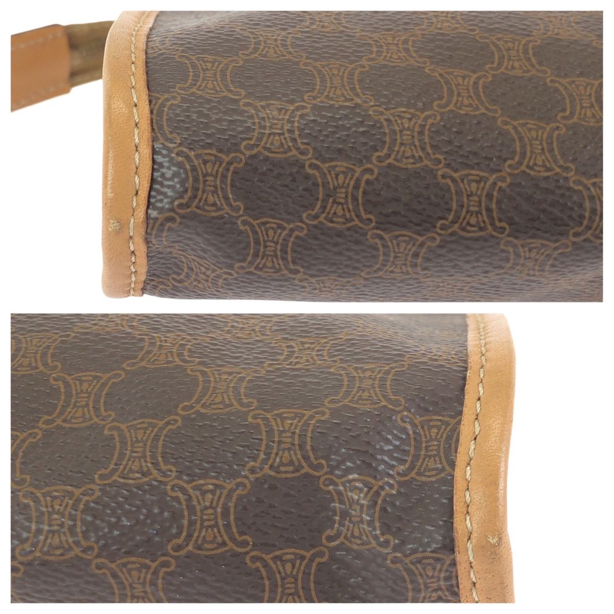Celine Vintage Macadam Brown Gold Leather Clutch Bag