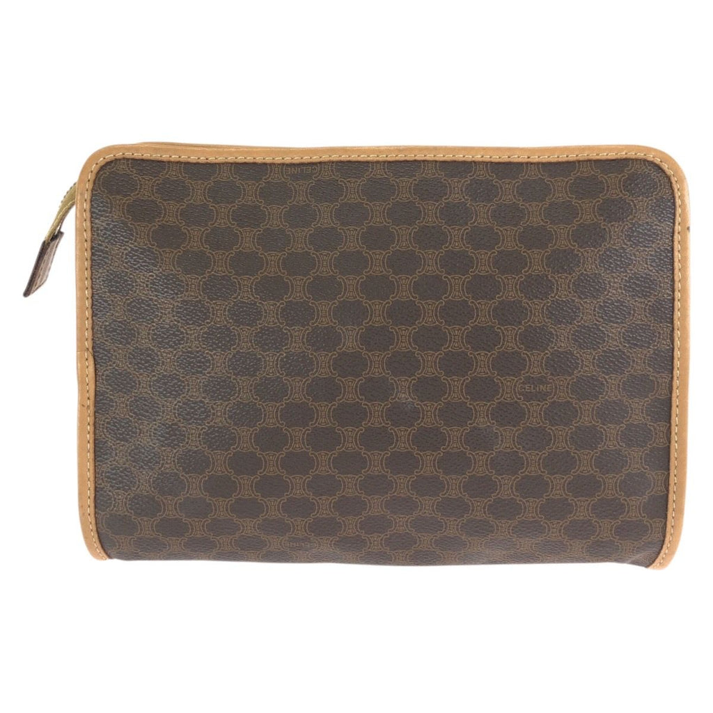 Celine Vintage Macadam Brown Gold Leather Clutch Bag