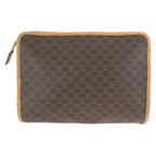 Celine Vintage Macadam Brown Gold Leather Clutch Bag