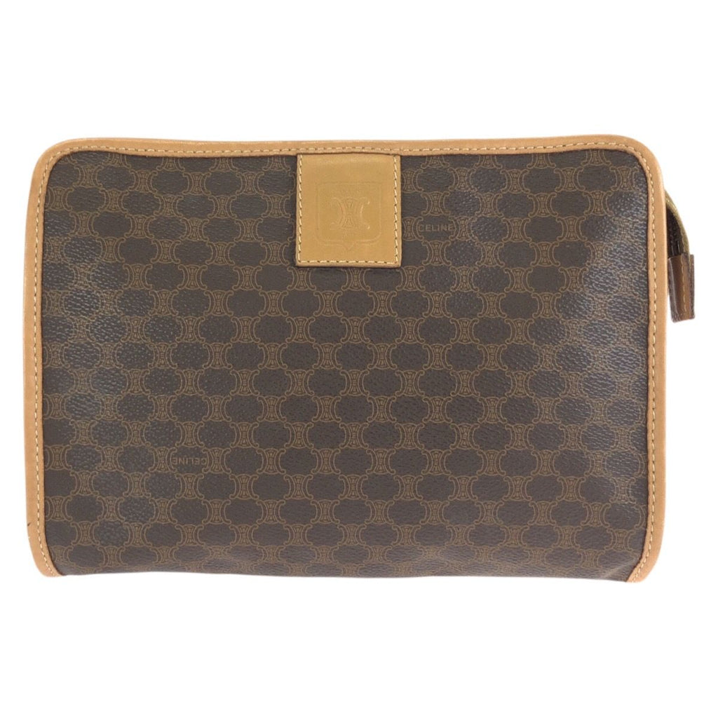 Celine Vintage Macadam Brown Gold Leather Clutch Bag