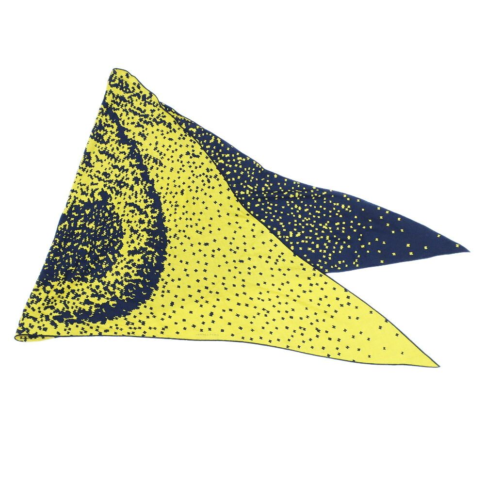 Hermes Heaven Losange GM Scarf Shawl Navy Yellow Cashmere Silk