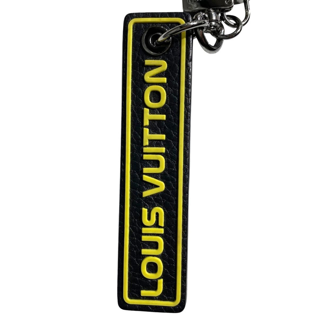 Louis Vuitton Bag Charm Key Ring Porte Cles Tab Leather Logo Black Yellow Silver — view 3