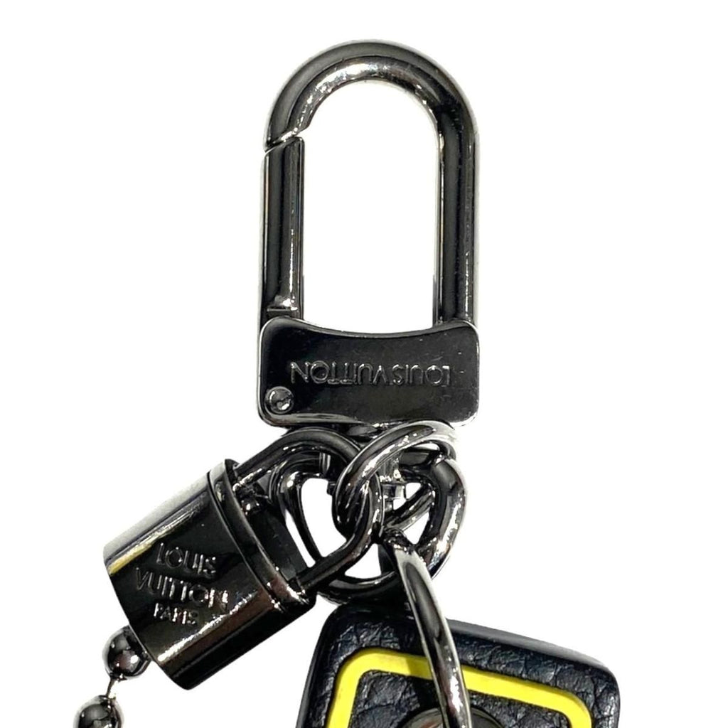 Louis Vuitton Bag Charm Key Ring Porte Cles Tab Leather Logo Black Yellow Silver — view 8