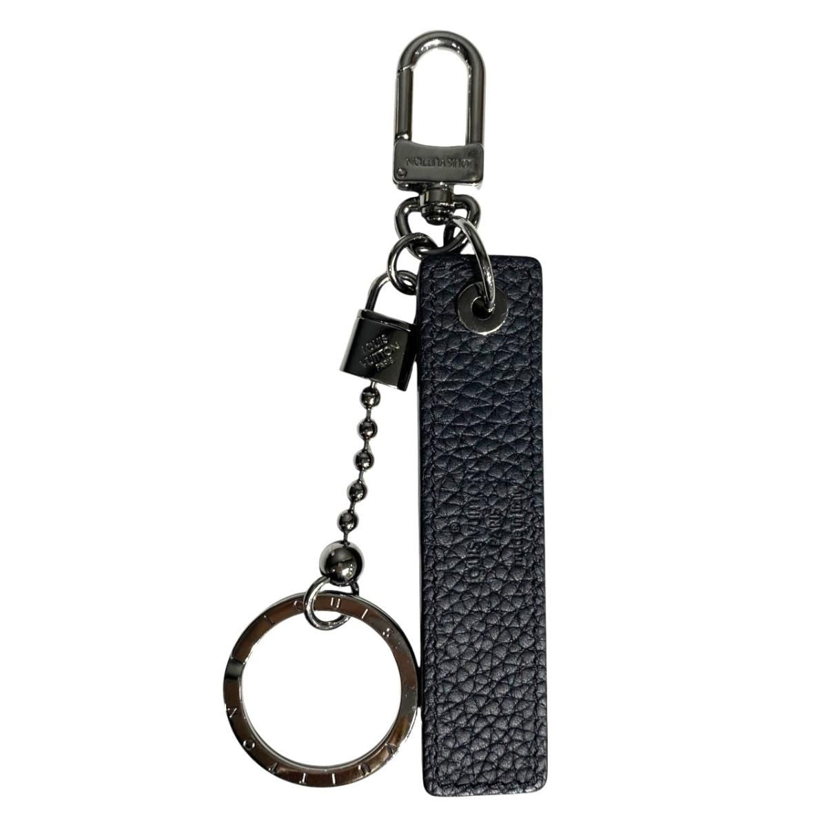 Louis Vuitton Bag Charm Key Ring Porte Cles Tab Leather Logo Black Yellow Silver — view 2