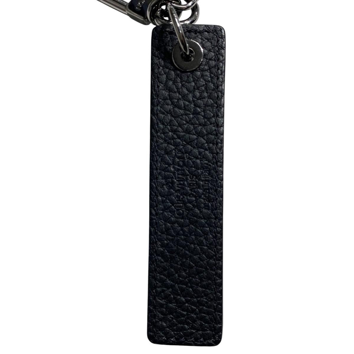 Louis Vuitton Bag Charm Key Ring Porte Cles Tab Leather Logo Black Yellow Silver — view 4