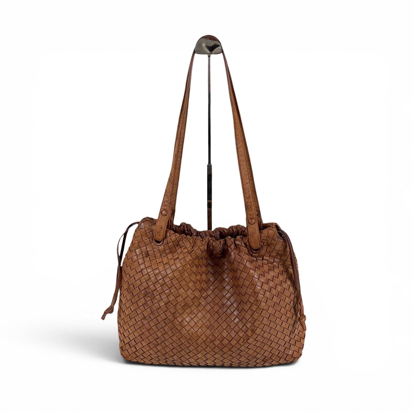 Bottega Veneta Intrecciato Leather Drawstring Shoulder Bag Mini Tote Brown