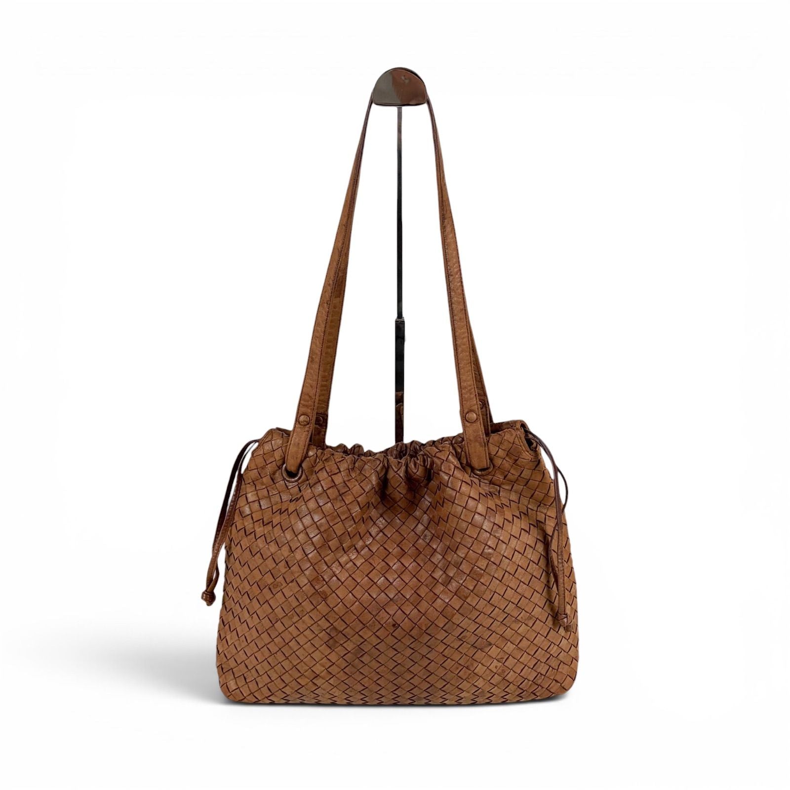 Bottega Veneta Intrecciato Leather Drawstring Shoulder Bag Mini Tote Brown