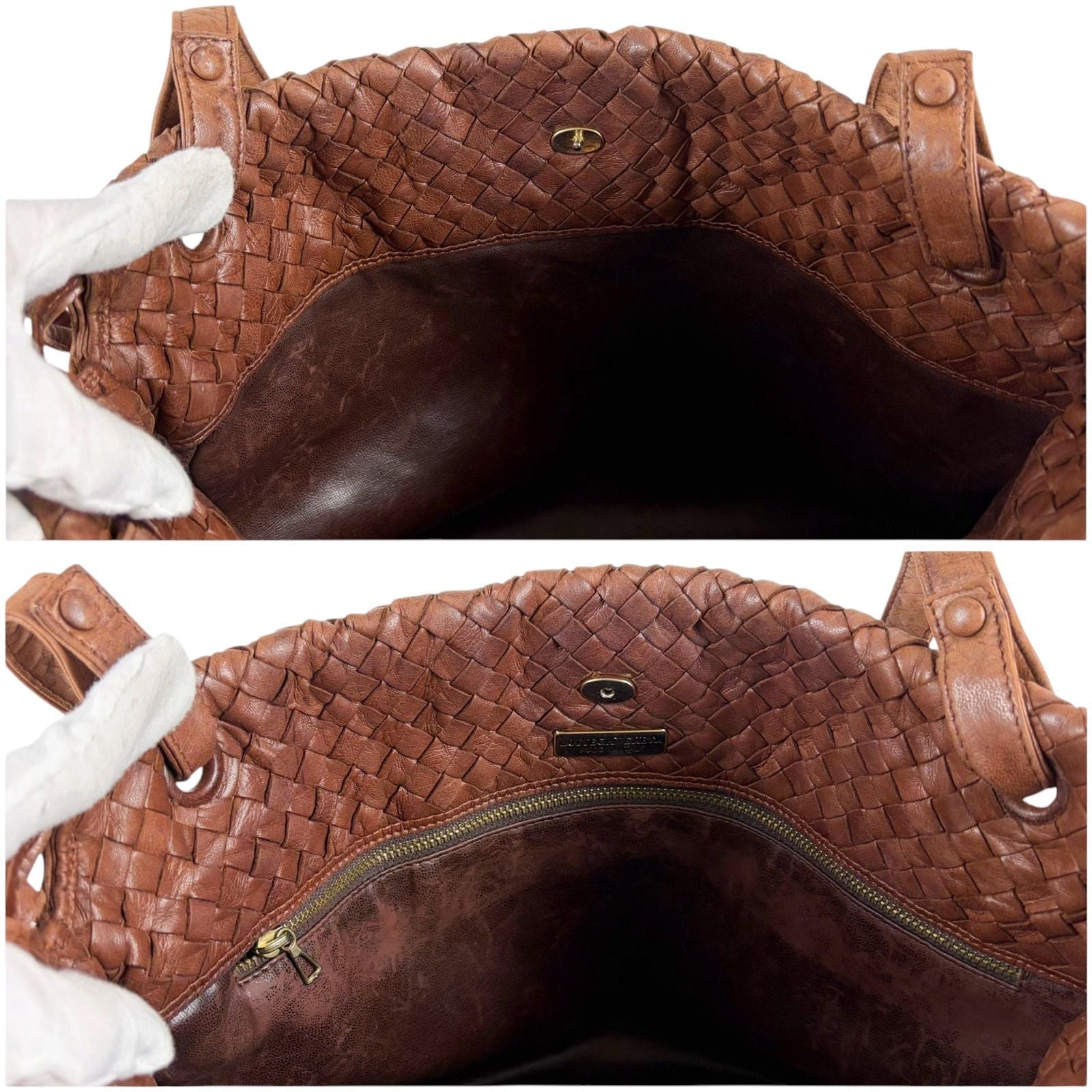 Bottega Veneta Intrecciato Leather Drawstring Shoulder Bag Mini Tote Brown