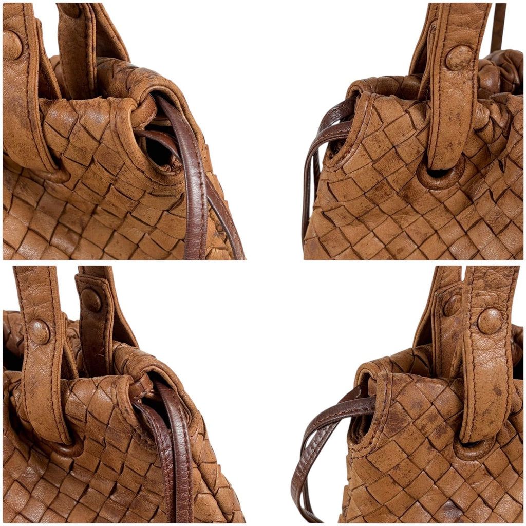 Bottega Veneta Intrecciato Leather Drawstring Shoulder Bag Mini Tote Brown
