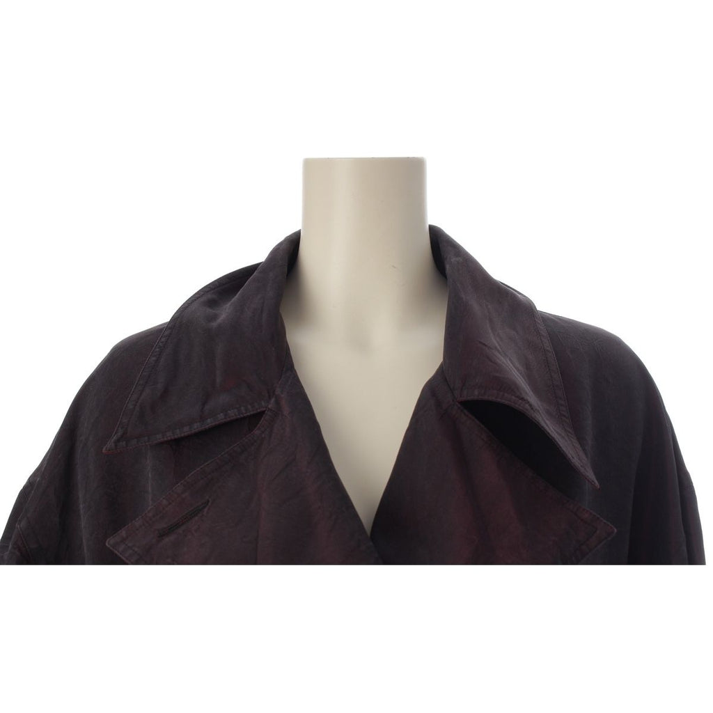 Chanel Vintage Silk Paper Tag Glossy Trench Coat Burgundy 38 — view 5