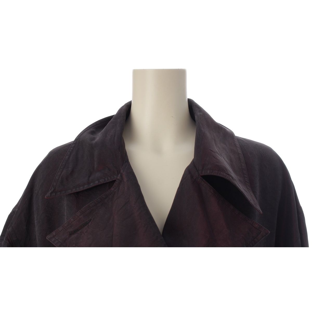 Chanel Vintage Silk Paper Tag Glossy Trench Coat Burgundy 38 — view 5