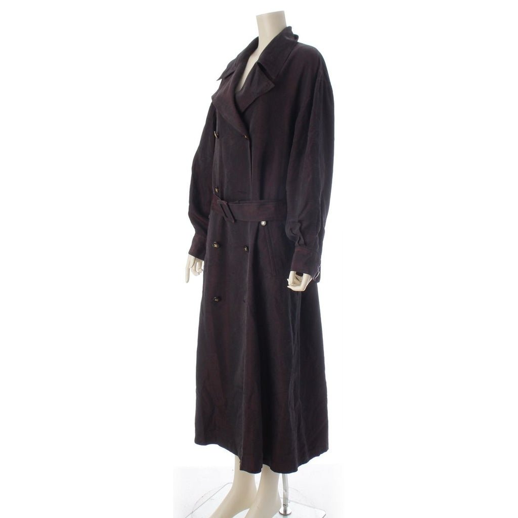 Chanel Vintage Silk Paper Tag Glossy Trench Coat Burgundy 38 — view 2