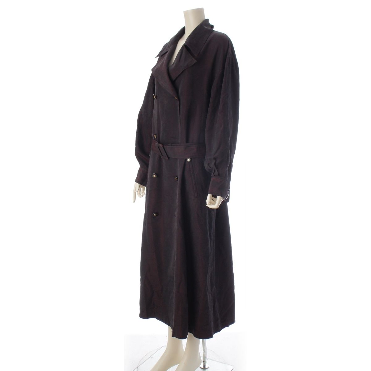 Chanel Vintage Silk Paper Tag Glossy Trench Coat Burgundy 38 — view 2