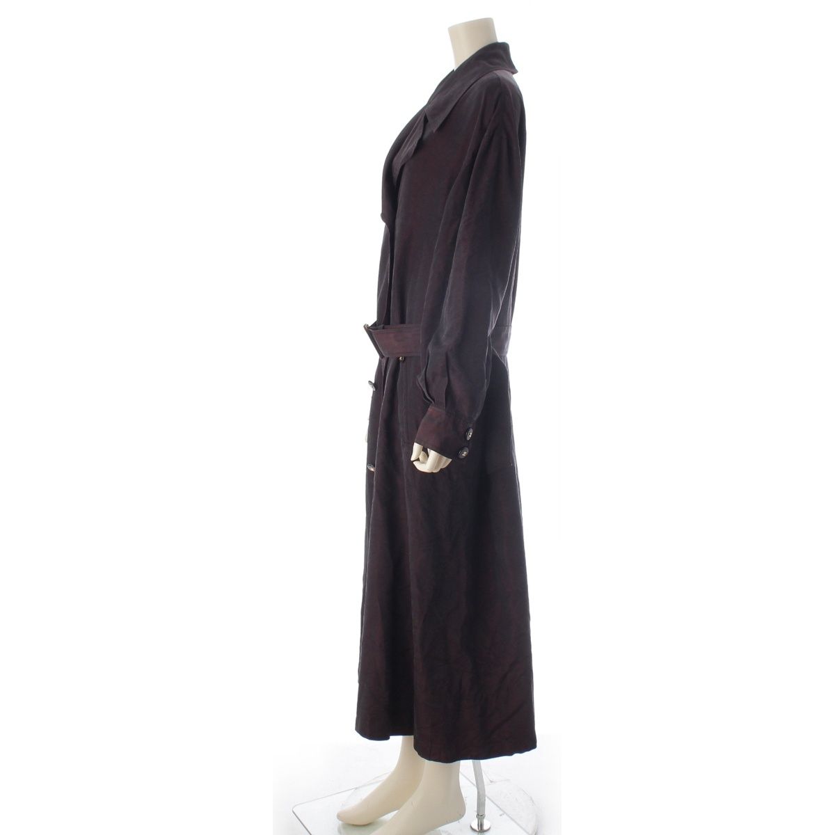 Chanel Vintage Silk Paper Tag Glossy Trench Coat Burgundy 38 — view 3