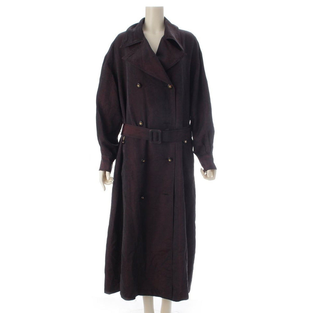 Chanel Vintage Silk Paper Tag Glossy Trench Coat Burgundy 38