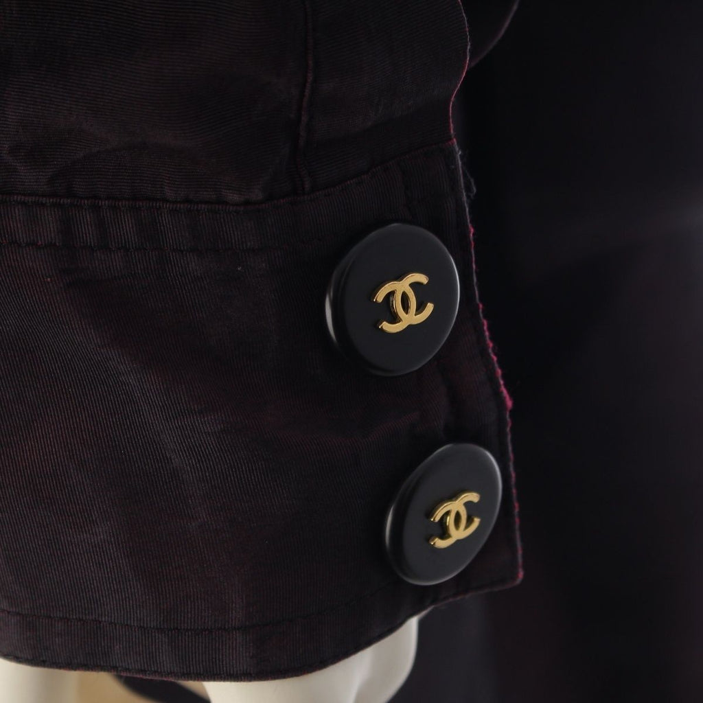 Chanel Vintage Silk Paper Tag Glossy Trench Coat Burgundy 38 — view 7