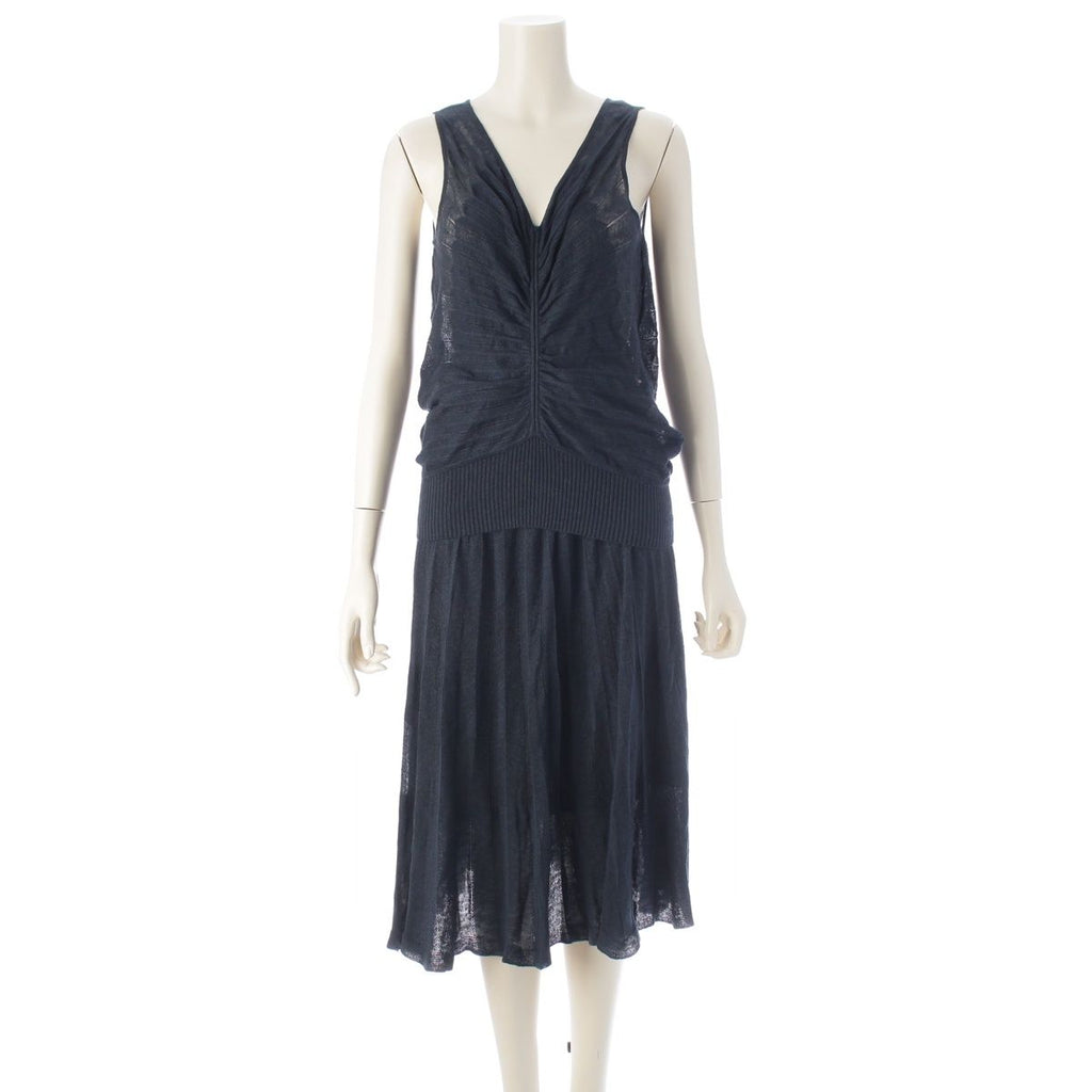 Hermes Gaultier Era Transformation Sleeveless Knit Top Flare Skirt Set Navy 36
