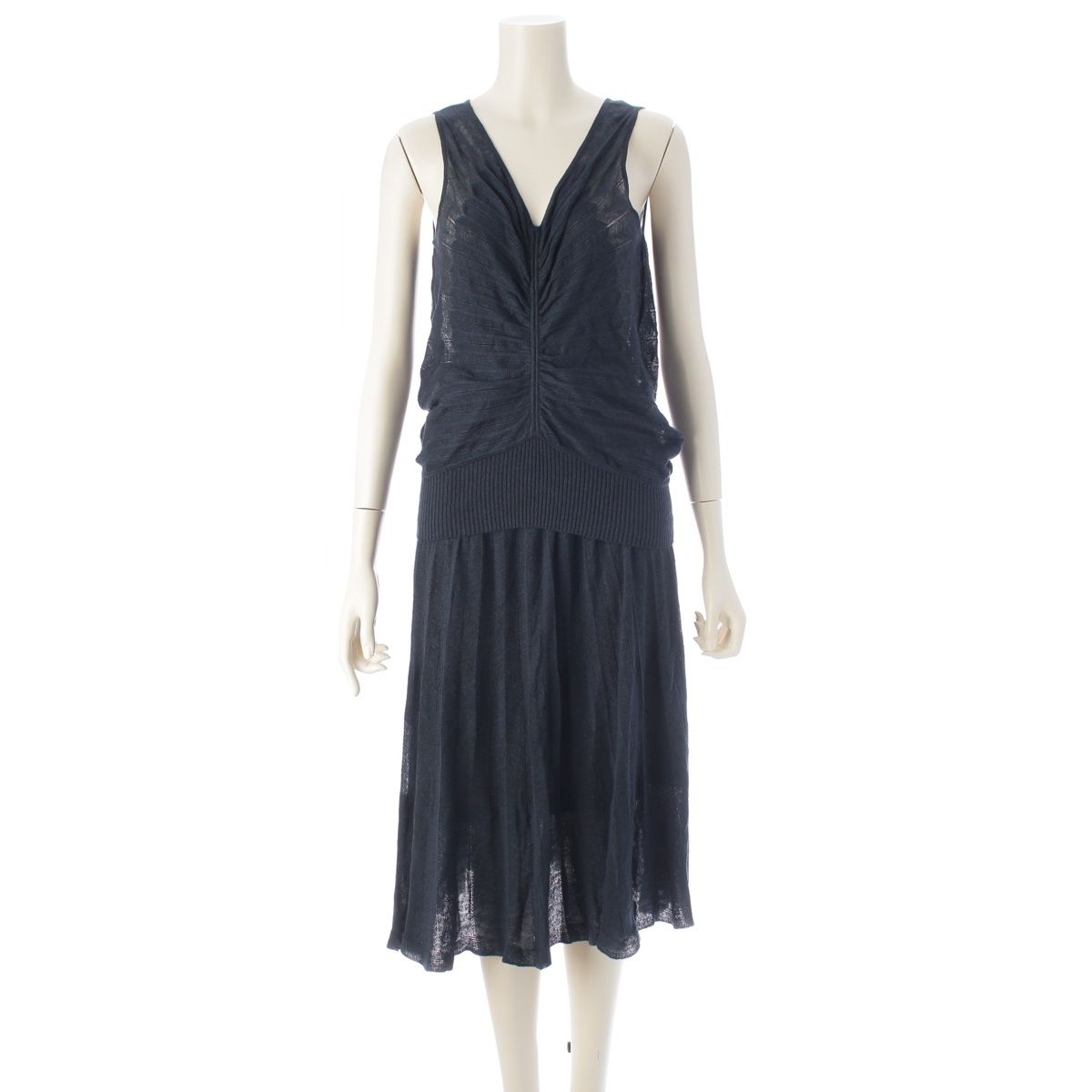 Hermes Gaultier Era Transformation Sleeveless Knit Top Flare Skirt Set Navy 36