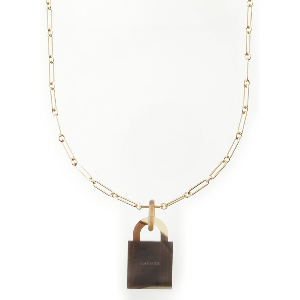 Hermes Buffalo Horn Amulet Cadena Motif Necklace Blue