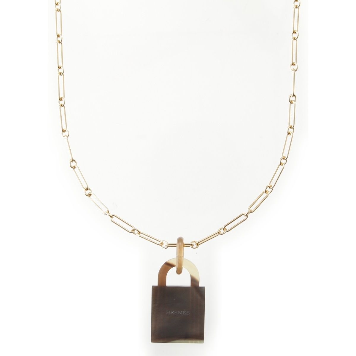 Hermes Buffalo Horn Amulet Cadena Motif Necklace Blue