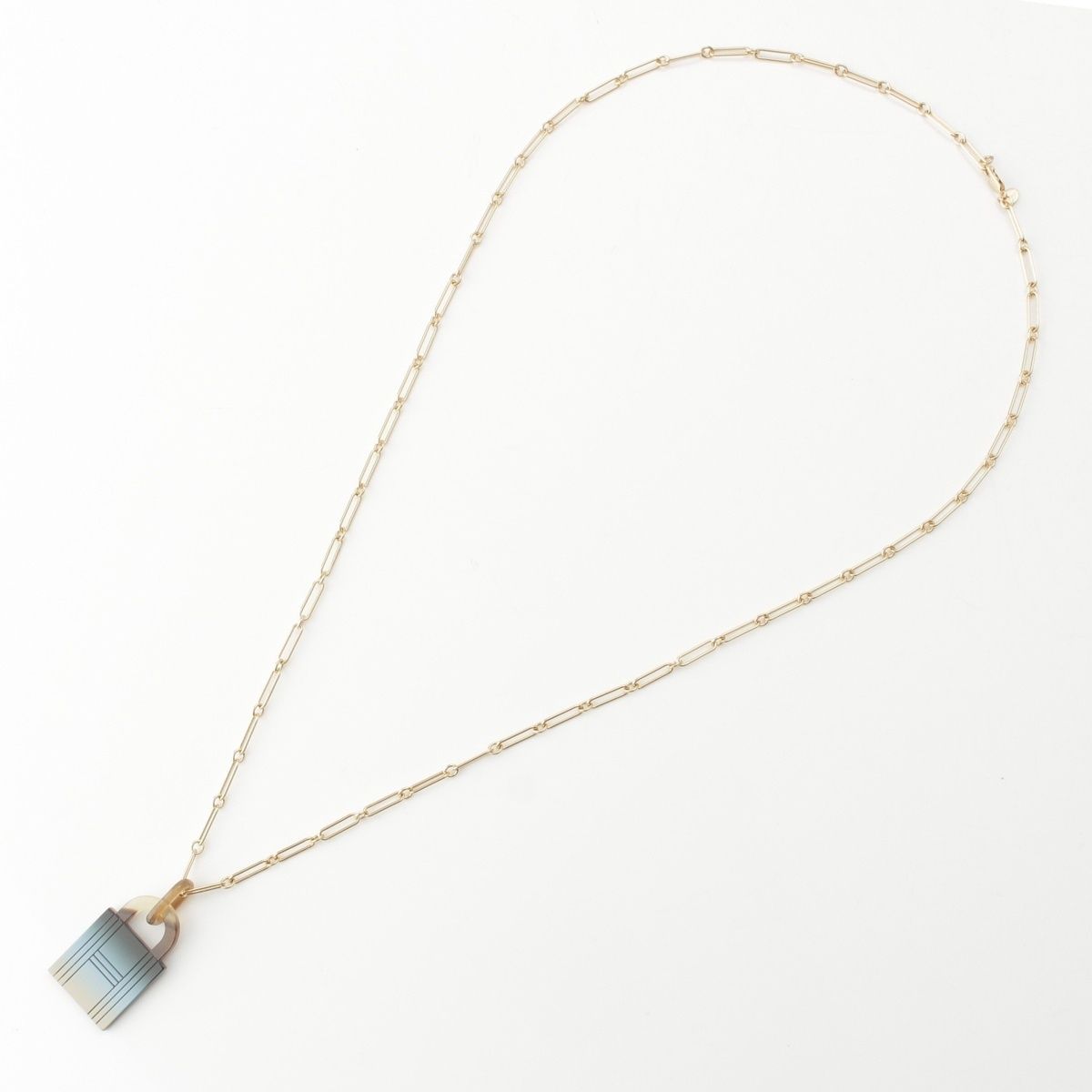 Hermes Buffalo Horn Amulet Cadena Motif Necklace Blue