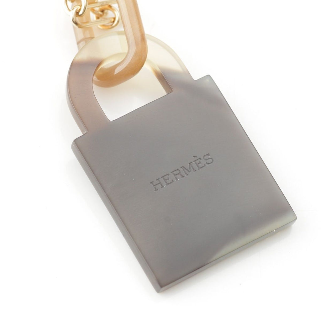 Hermes Buffalo Horn Amulet Cadena Motif Necklace Blue