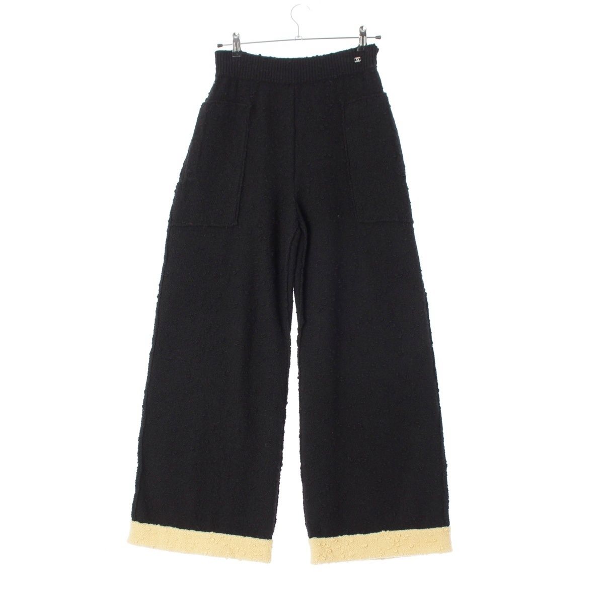 Chanel Wool CC Logo Bicolor Pants Black Yellow 36