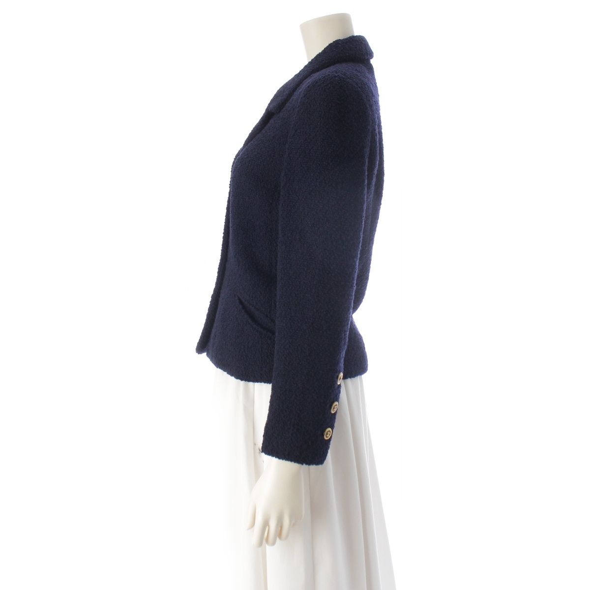 Chanel Tweed CC Logo Button Tailored Jacket Navy — view 3