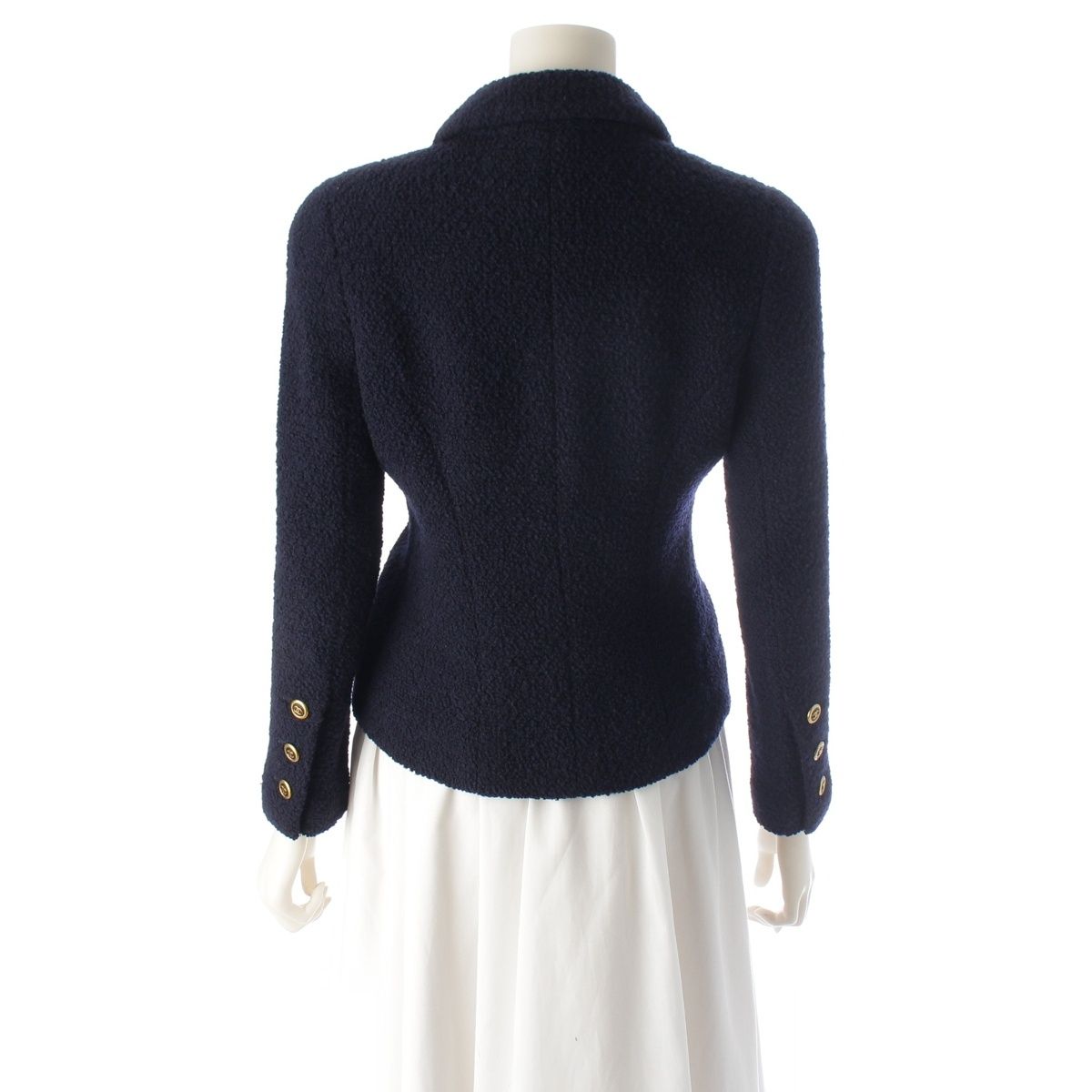 Chanel Tweed CC Logo Button Tailored Jacket Navy — view 4