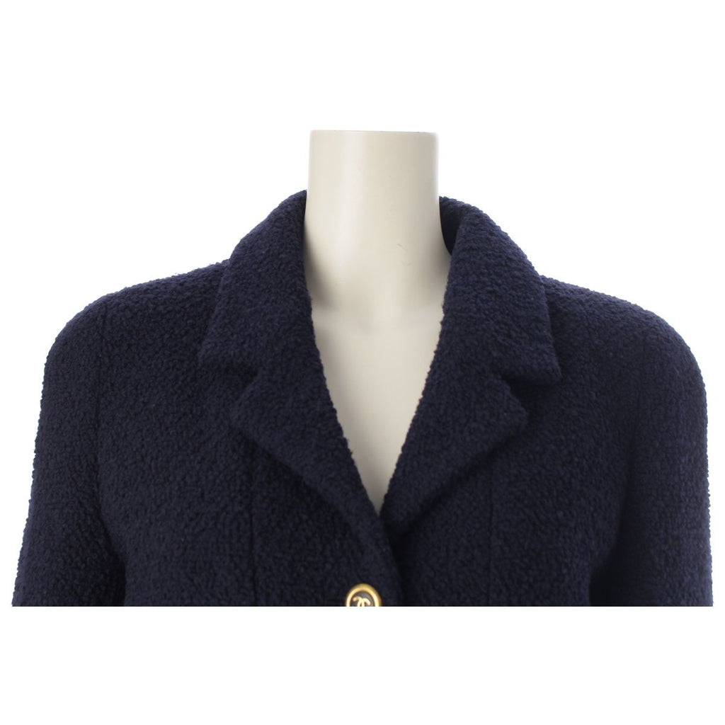 Chanel Tweed CC Logo Button Tailored Jacket Navy — view 5