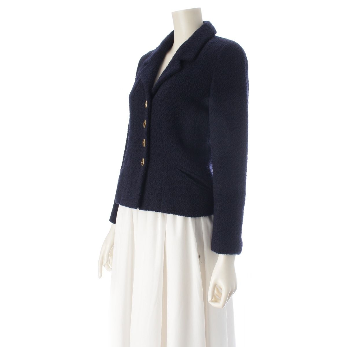 Chanel Tweed CC Logo Button Tailored Jacket Navy — view 2