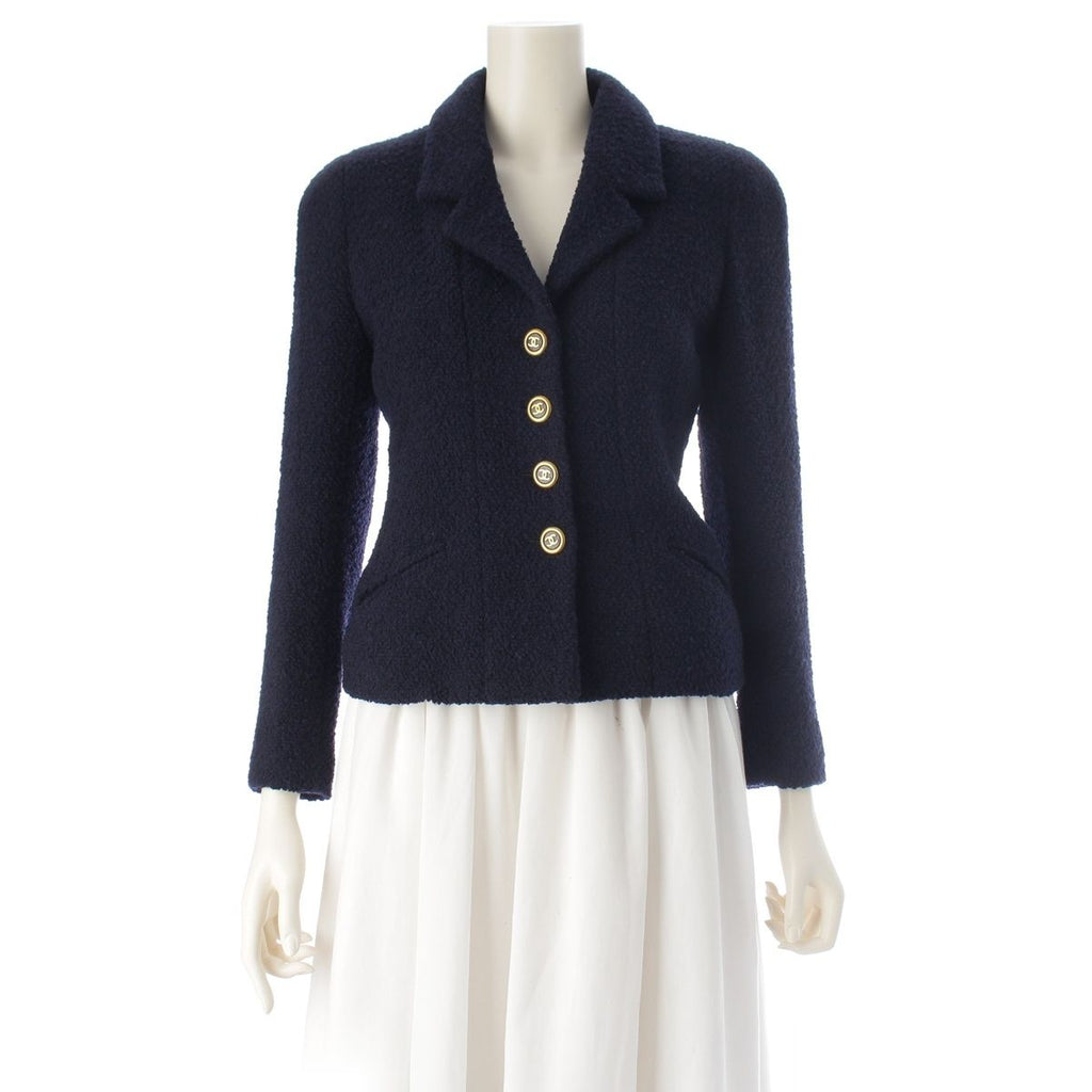 Chanel Tweed CC Logo Button Tailored Jacket Navy
