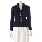 Chanel Tweed CC Logo Button Tailored Jacket Navy