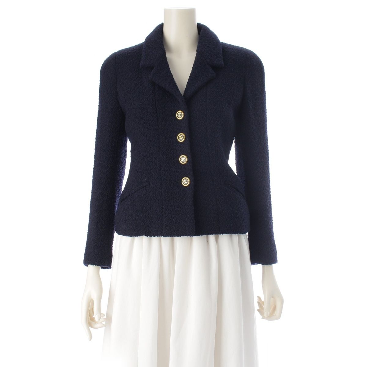 Chanel Tweed CC Logo Button Tailored Jacket Navy