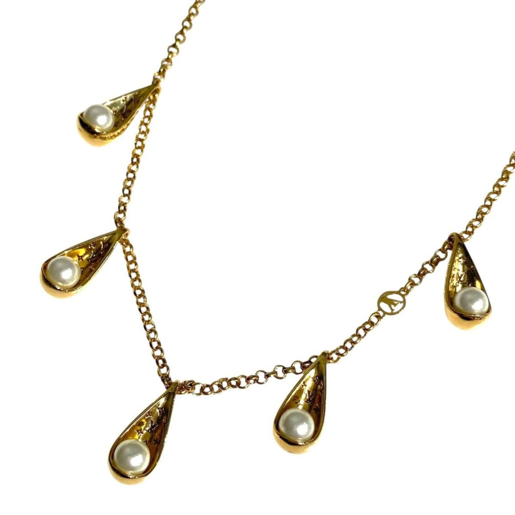 Louis Vuitton Necklace Collier Pari Gram Monogram Flower Pearl Gold
