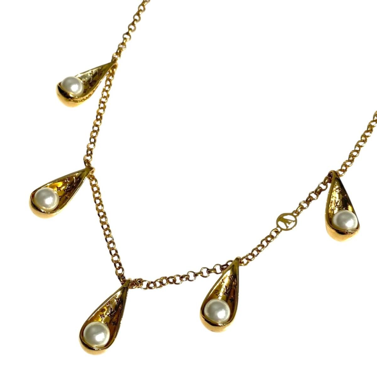 Louis Vuitton Necklace Collier Pari Gram Monogram Flower Pearl Gold