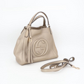 Gucci Soho Mini Shoulder Bag Gray Calf Leather Tassel Charm Interlocking 2-Way