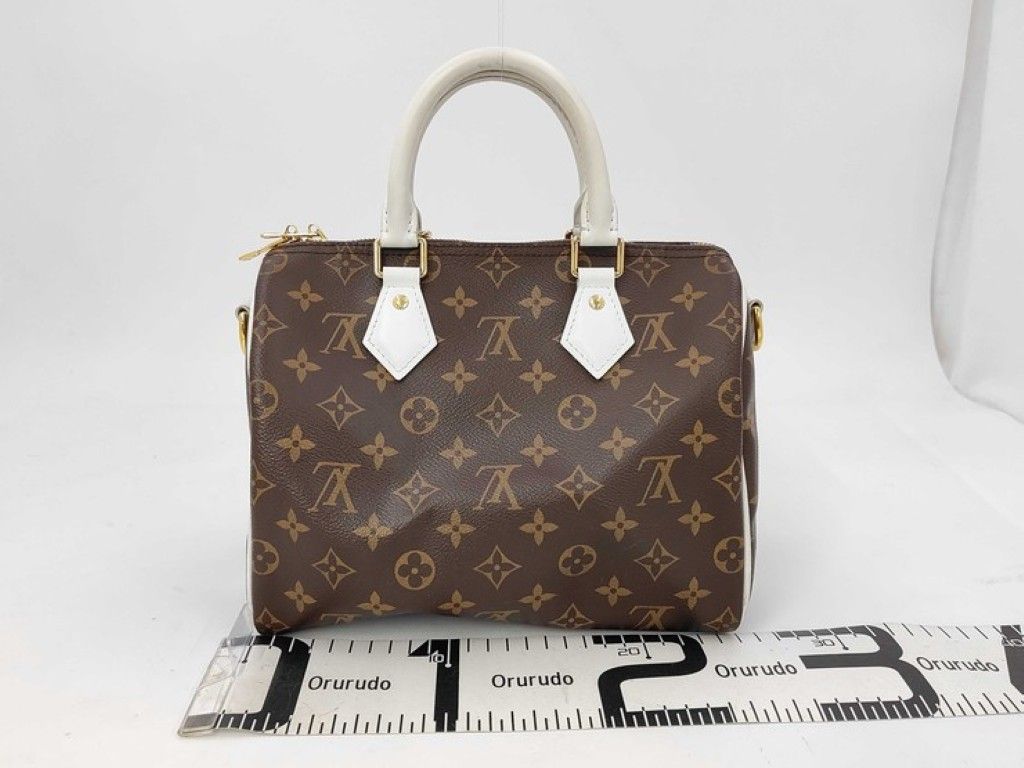 Louis Vuitton Speedy Bandouliere 25 Brown White Monogram 2-Way Shoulder Bag Mini