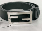 Fendi Belt Black Leather FF Silver